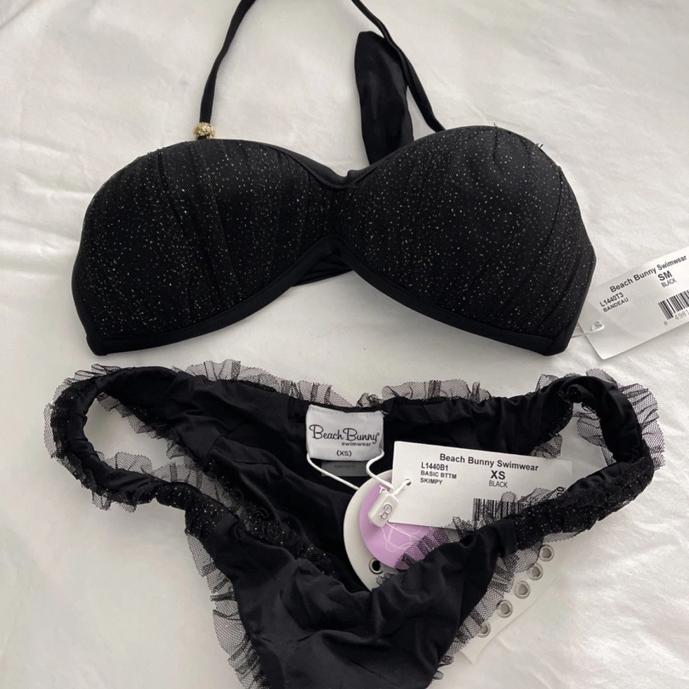 Beach Bunny Black Sparkle Ruffle Bikini Bottom